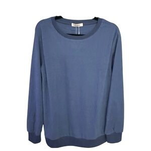 NWT Fantaslook Women's Top Size Large Blue Crewneck Sweatshirt Ribbed Trim Loose